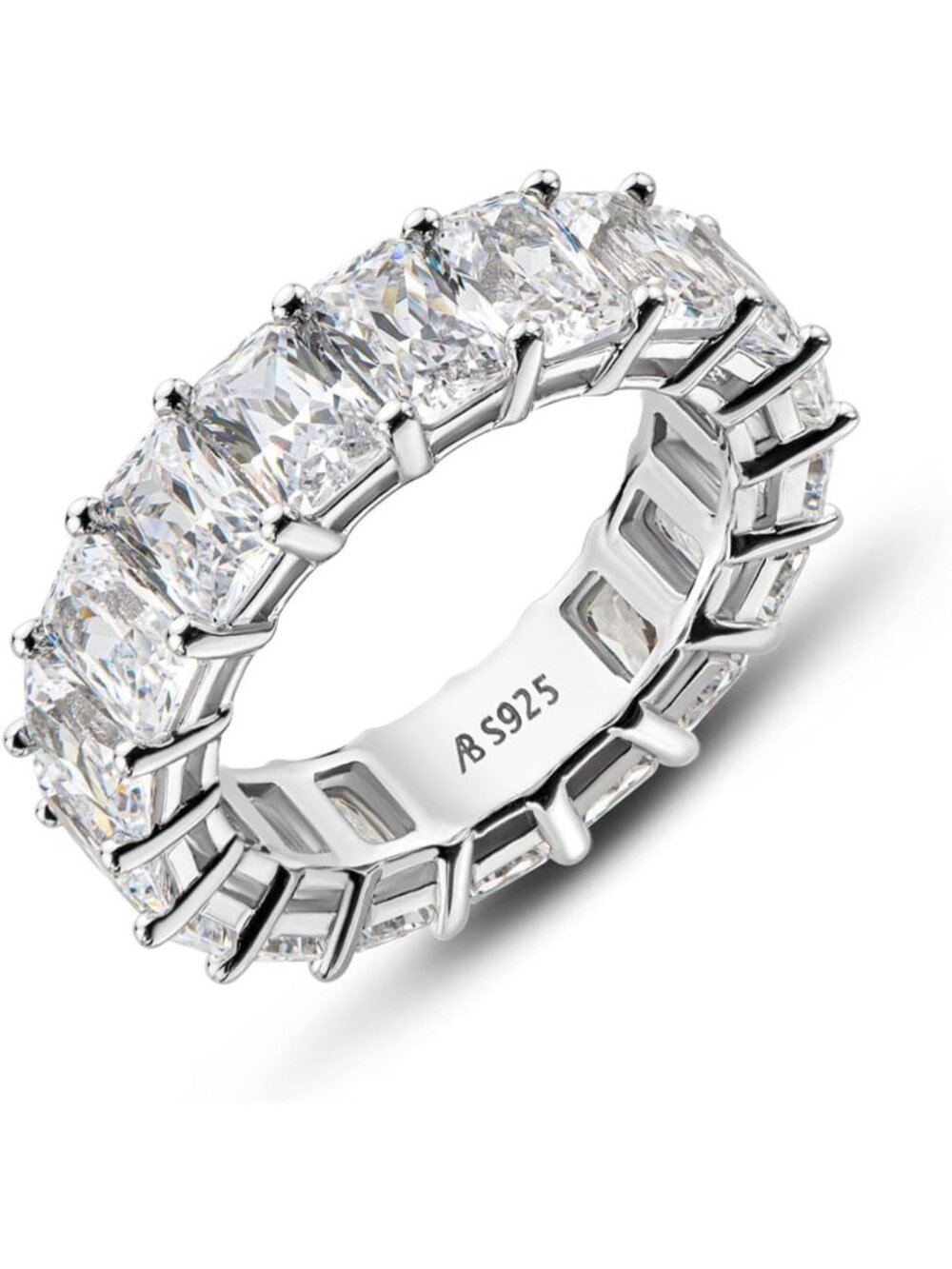 925 Sterling Silver Eternity Ring for Women, Emerald & CZ Stackable Wedding Band